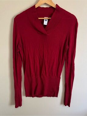 Y2K Gap Red Ribbed Knit Long Sleeve V-Neck Sweater Size L